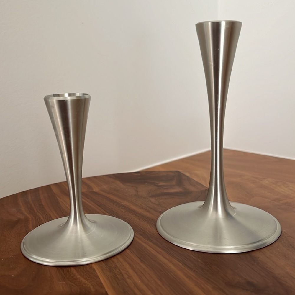 THAILAND SIAM PEWTER Set of 2 Candlestick Holders Modernist Minimalist Decor
